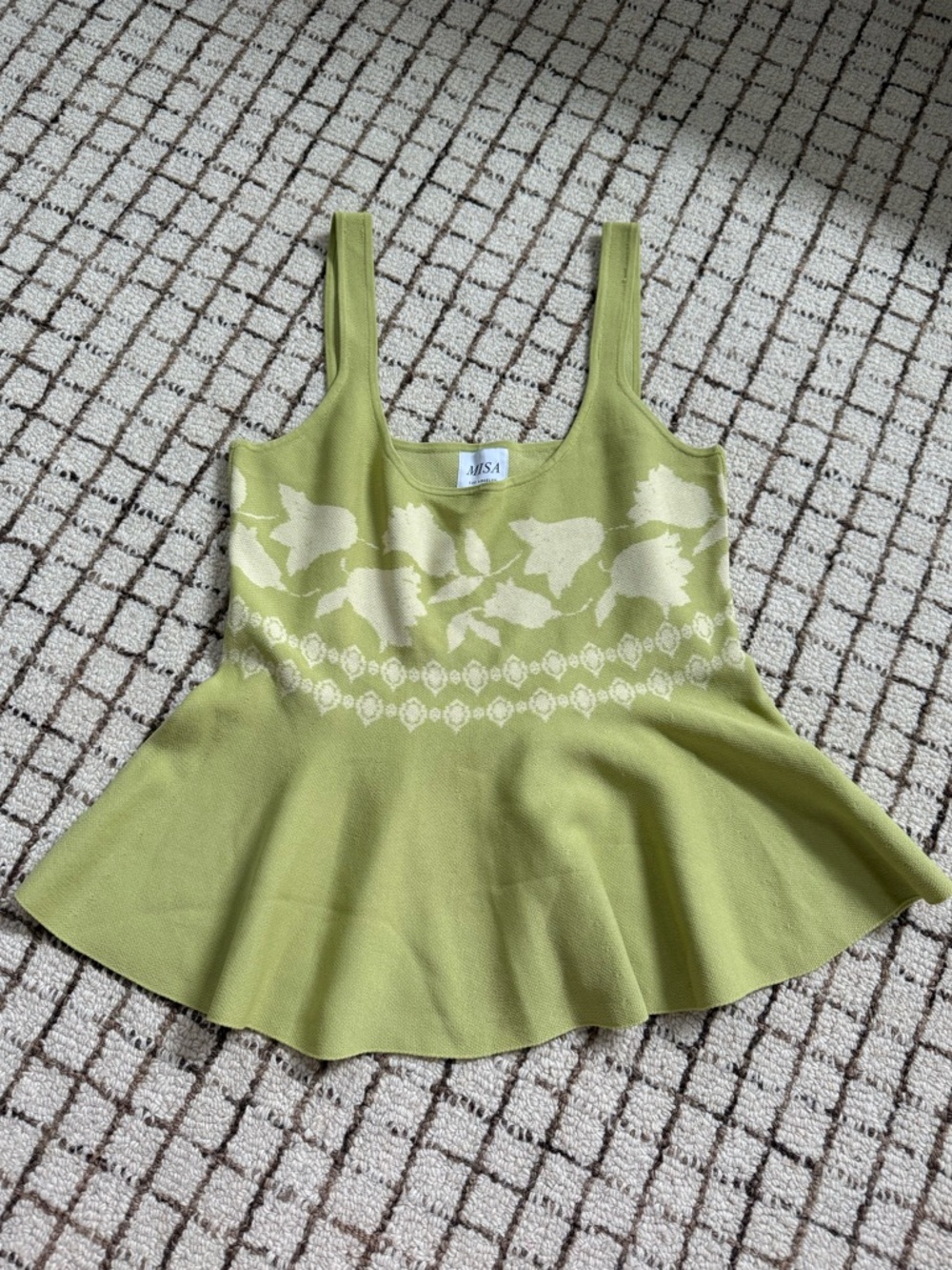 Misa Los Angeles Green Floral Knit Tank